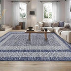 GarveeHome Modern Geometric Area Rug 5x7 Distressed Bordered Rug Washable Non Slip Floor Carpet Non Shedding Thin Rug, Soft Low Pile Rug, Contemporary Blue Rug for Dining Room, Living Room
