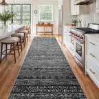 4x12 Washable Hallway Runner Rug：Moroccan Non-Slip Wide Runners for Entryway Kitchen Soft Modern Geometric Low-Pile Rugs for Living Room Thin Waterproof Carpet for Bedroom Bathroom Laundry(Black,4x12)