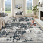 XLUEZ 8x10 Area Rugs for Living Room, Washable Modern Abstract Large Area Rug Neutral Soft Non Slip Kids Rug Stain Resistant Indoor Carpet for Bedroom Nursery Dining Room Playroom(BlackGrey, 8'x10')