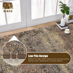 Washable Area Rug 4' x 6' Vintage Traditional Persian Mat - Foldable Distressed Non-Slip Machine Washable Carpet for Living Room Bedroom Kitchen Home Decor - Umber and Slate