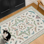 Washable Sage Green Large Entryway Rug, 3x5 Area Rugs for Laundry Room, Kitchen, Bedroom, Dorm, Insect Print Vintage Floral Non-Slip Throw Rug Low Pile Stain Resistance