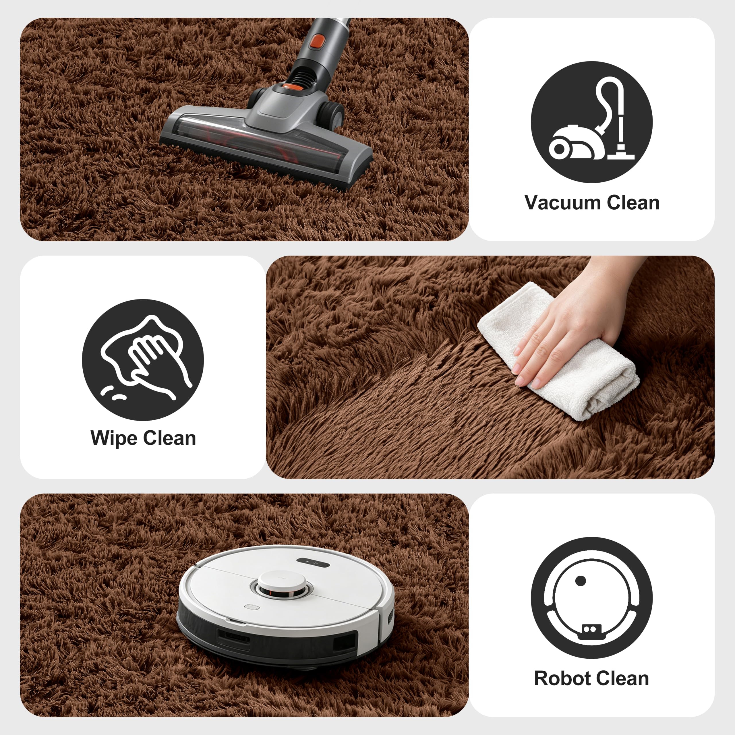 9X12 Large Area Rugs for Living Room Bedroom,Big Shag Rug for Bedroom Dorm,Soft Fluffy Indoor Carpet Plush Rugs for Living Room Home Decor (Brown, 9X12 Feet)