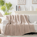 60x80 Inch Waffle Brown Twin Blanket -Fluffy Fleece, Neutral Tan Color, Cute & Aesthetic, Perfect for Sofa, Couch, Chair, Bed, Living Room & Bedroom, All-Season Use, Plush & Cozy Decorative Blanket