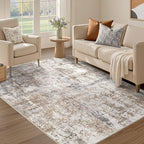 UERMEI 4x6 Area Rug Living Room Rugs - Washable Neutral Modern Abstract Soft Thin Rug Indoor Floor No Slip Rug Carpet for Bedroom Under Dining Table Home Office Decor - Brown/Grey/Red