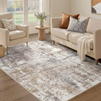 UERMEI 4x6 Area Rug Living Room Rugs - Washable Neutral Modern Abstract Soft Thin Rug Indoor Floor No Slip Rug Carpet for Bedroom Under Dining Table Home Office Decor - Brown/Grey/Red