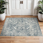 2x3 Entryway Area Rug Washable - Neutral Small Entry Rug Kitchen Rug Runner Vintage Soft Floor Mat Non Slip Indoor Farmhouse Carpet for Bedroom Bathroom Living Room (Blue)