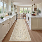 Madane Hallway Runner Rug 2x12, Long Washable Runner Rugs 12ft with Rubber Backing, Non Slip Carpet Runner, Vintage Rug Runners for Kitchen Laundry Room Entryway (Beige/Blue, 2'x12')