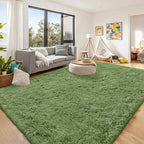 OLANLY 9x12 Machine Washable Large Area Rugs for Living Room, Bedroom, Soft Fluffy Shaggy Bedside Rug, Indoor Floor Carpet for Kids Girls and Boys, Dorms, Nursery, Home Decor Aesthetic, Green