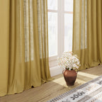 Nanspring Gold Linen Curtains 72 Inch Length for Living Room Semi Sheer Light Filtering Door Drapes 2 Panels Set for Kids Bedroom Light Filtering Back Tab Rod Pocket Modern Farmhouse Decor 52x72