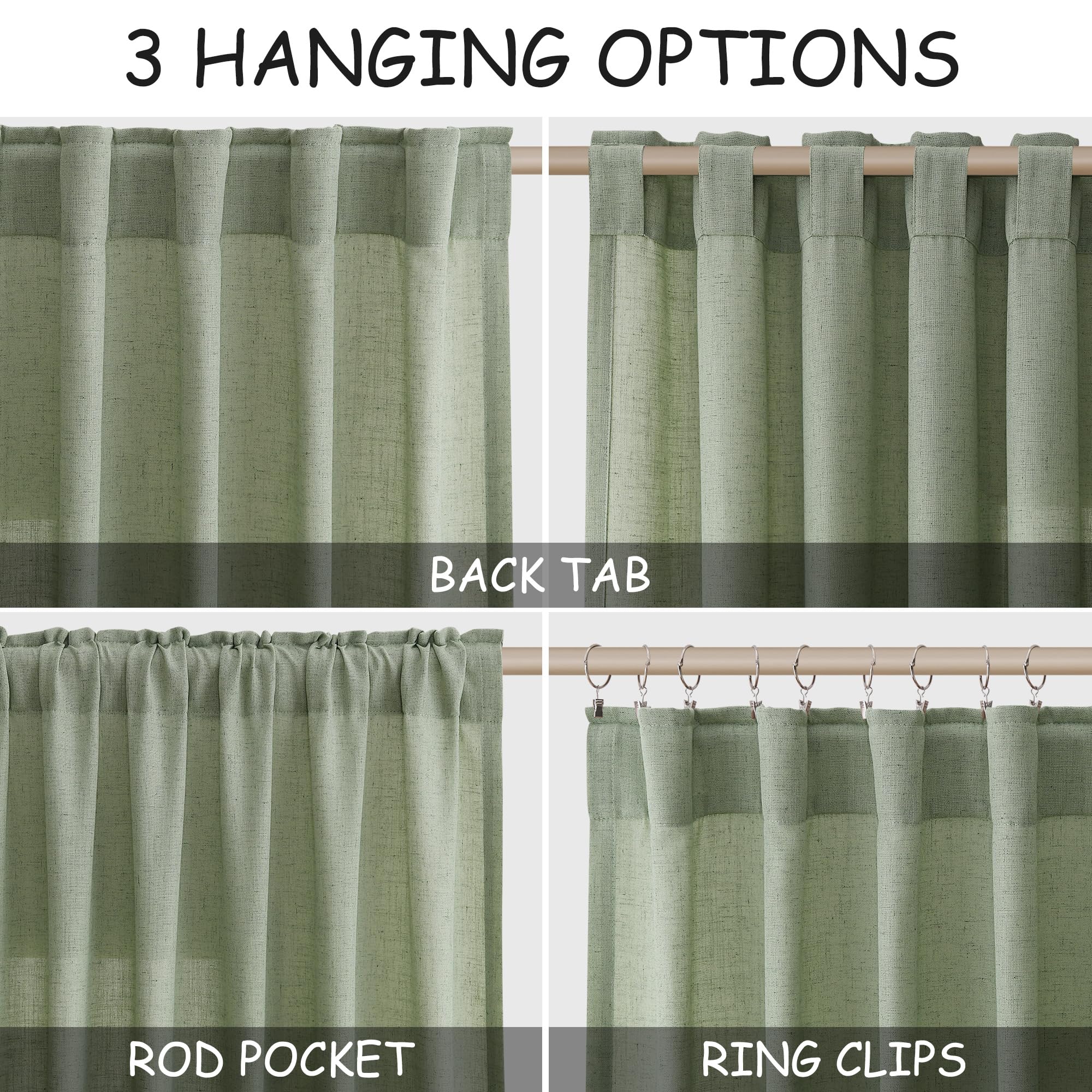 Extra Long Light Sage Linen Curtains 120 Inch for Living Room 2 Panels Set Rod Pocket Back Tab Soft Linen Window Drapes Semi Sheer Light Filtering Privacy High Ceiling Drapes for Farmhouse 52x120
