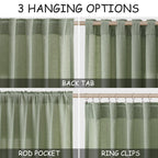 Extra Long Light Sage Linen Curtains 120 Inch for Living Room 2 Panels Set Rod Pocket Back Tab Soft Linen Window Drapes Semi Sheer Light Filtering Privacy High Ceiling Drapes for Farmhouse 52x120