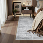 2x5 Rug Runner Washable for Entryway, Soft Bathroom Rugs with Non-Slip Backing, Abstract Low Pile Hallway Runner, Vintage Small Kitchen Carpet for Stair, Laundry Room(2'x5', Grey/Ivory)