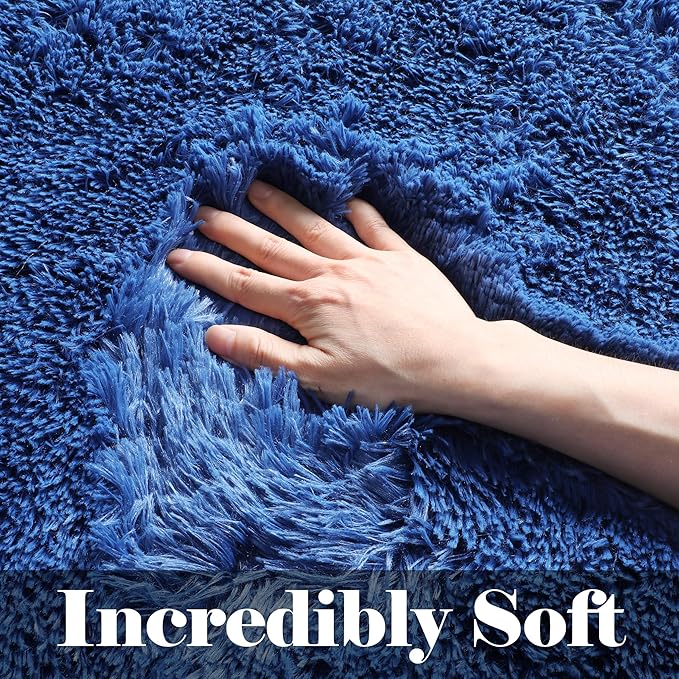 ONASAR Navy Area Rugs for Bedroom Living Room, 4x6 Blue Fluffy Indoor Bedside Floor Rug, Ultra Soft Plush Furry Fuzzy Shaggy Carpet for Nursery Kids Boys Teen Dorm Home Decor Aesthetic
