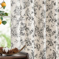 jinchan Black Floral Linen Curtains 63 Inch Vintage Back Tab 2 Panels