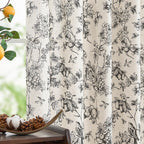 jinchan Black Floral Linen Curtains 63 Inch Vintage Back Tab 2 Panels