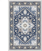 OPPODREAM Soft Area Rugs 4x6, Low-Pile Washable Rugs 4x6 with Non Slip Backing, Faux Cashmere 4 x 6 Throw Carpet, Navy Blue & Gold