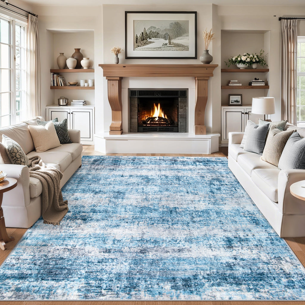 PLHXFR Area Rug Living Room: 4x6 Modern Abstract Washable Carpet Blue