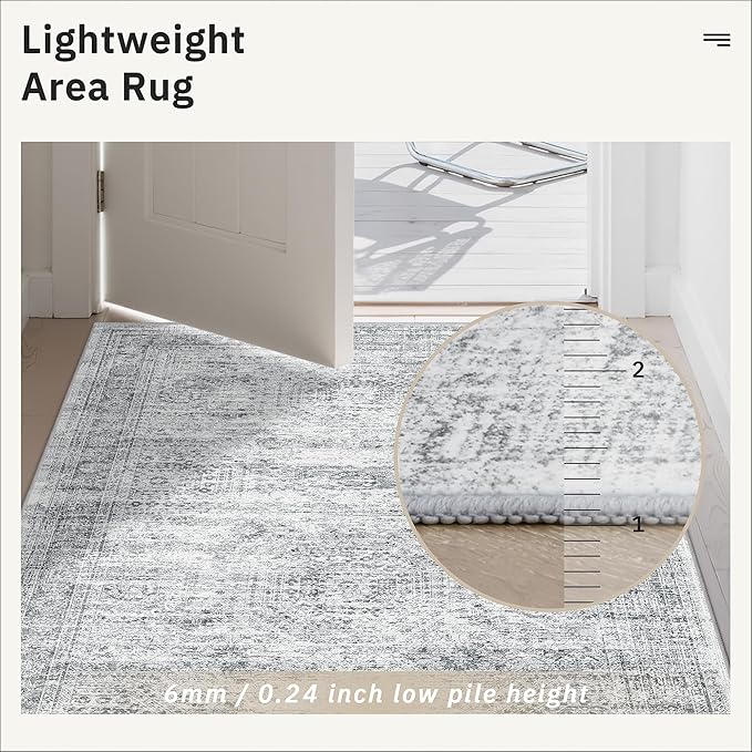 Runner Rug 2'6" x 16' Washable Non-Slip 2.5x16 ft Long Runner Rugs for Kitchen Bathroom Laundry Room Vintage Ultra Thin Runners for Hallway Entryway Grey