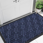 Smiry Front Door Mat Outside Entrance, Heavy Duty Sturdy Natural Rubber Doormat, Trap Dirt and Moisture, Easy Clean Low Profile Mats for Indoor Outdoor Entry, Grid Geometric (47x23, Navy Blue)
