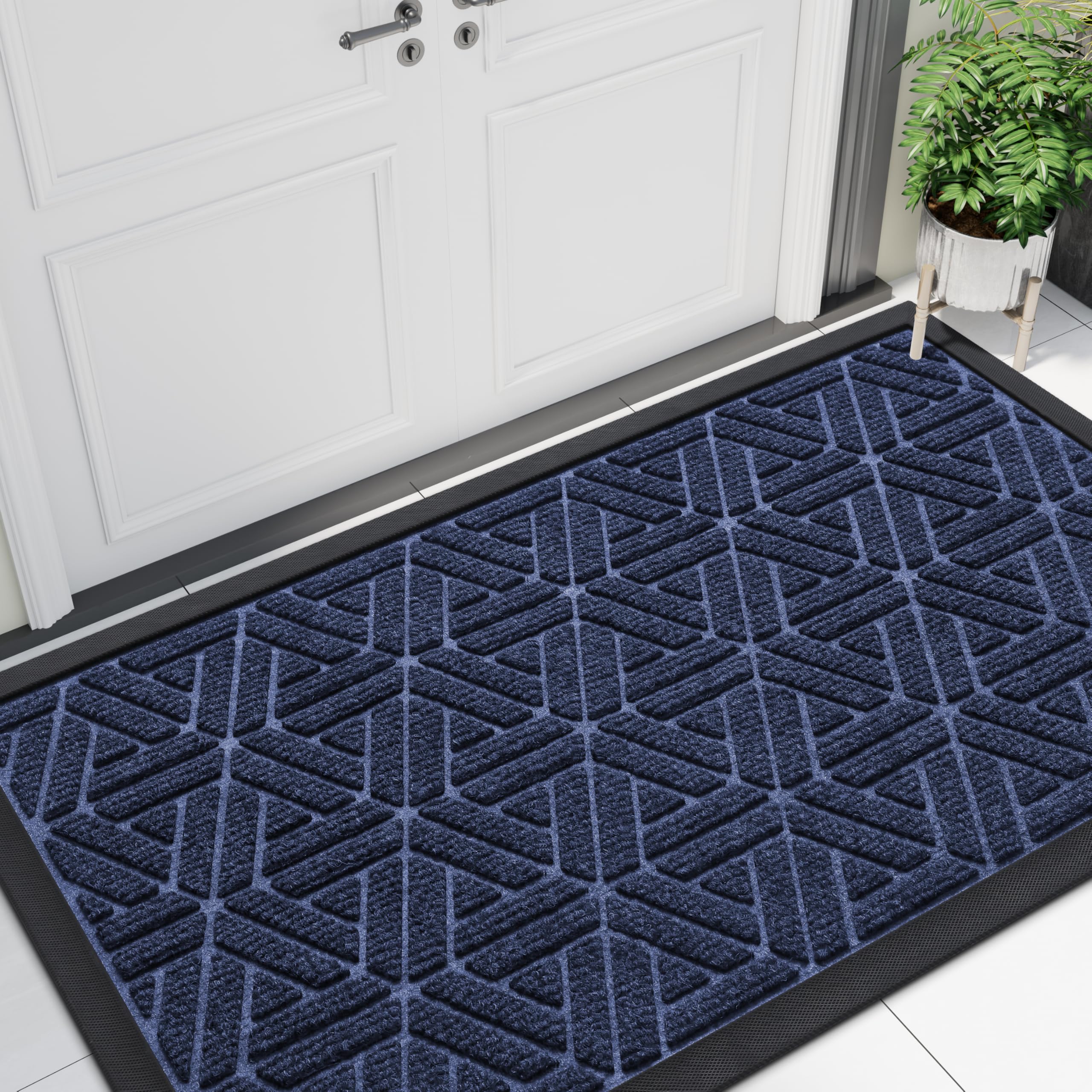 Smiry Front Door Mat Outside Entrance, Low Profile Rubber Doormat, 47x23