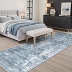 Washable Runner Rug, 2'6" x 8' Non-Slip Kitchen Vintage Foldable Hallway Runners for Entryway, Laundry, Bedroom, Blue