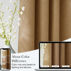 NICETOWN Caramel Faux Linen Room Darkening Rod Pocket Curtains 63 inch Length, W42 x L63, Light Blocking Thermal Insulated Noise Reducing Drapes for Bedroom Living Room Farmhouse Decor, 2 Panels
