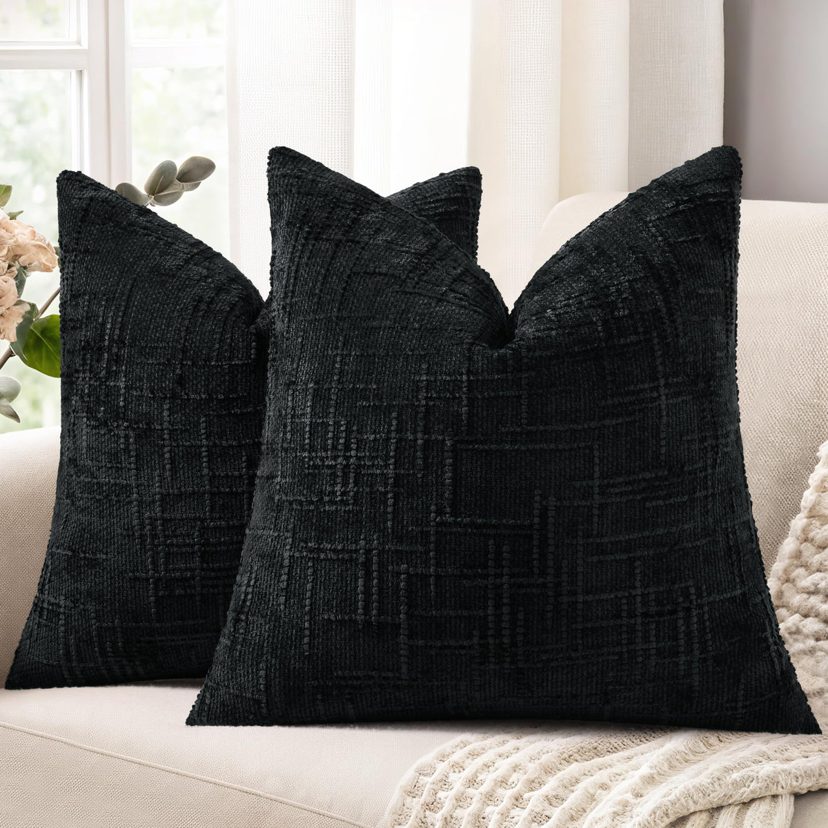decorUhome Textured Chenille Throw Pillow Covers 20x20 Set of 2 Pink