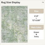 Area Rug 6x9 Abstract Rugs for Living Room 6 x 9 Washable Rugs Green Non Slip Low Pile Rugs for Bedroom Dining Room Foldable Thin