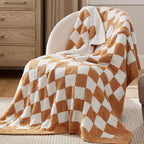 Bedsure GentleSoft Checkered Throw Blanket for Couch - Super Soft Cozy & Warm Knit Burnt Orange Blanket, Breathable, Lightweight & Fluffy Plaid Blankets for Bed, Sofa, Gifts for Women, 50x60 Inches