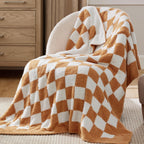 Bedsure GentleSoft Checkered Throw Blanket for Couch - Super Soft Cozy & Warm Knit Burnt Orange Blanket, Breathable, Lightweight & Fluffy Plaid Blankets for Bed, Sofa, Gifts for Women, 50x60 Inches