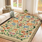 GarveeHome Washable Rug 4x6 Area Rugs for Living Room, Floral Rug for Bedroom, Soft Boho Non Slip Throw Rugs with Rubber Back, Low Pile Stain Resistant Vintage Floral Carpet for Dining Room, Beige