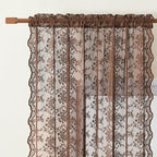 YJ YANJUN Vintage Lace Curtains 54 Inch Length-Brown Kitchen Curtains for Small Window, Victorian Floral Pattern, Light Filtering Voile Sheer Panels for Bedroom Bathroom 52" W x 54" L 2 Panels