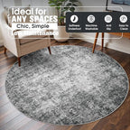 Round Rug 6ft Circle Rug Washable: Carpet Small Circular Area Rug for Entryway Kitchen Bedroom Dining Room Living Room 6 Feet Abstract College Dorm Non Slip Low Pile Black Grey