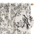 jinchan Black Floral Linen Curtains 63 Inch Vintage Back Tab 2 Panels