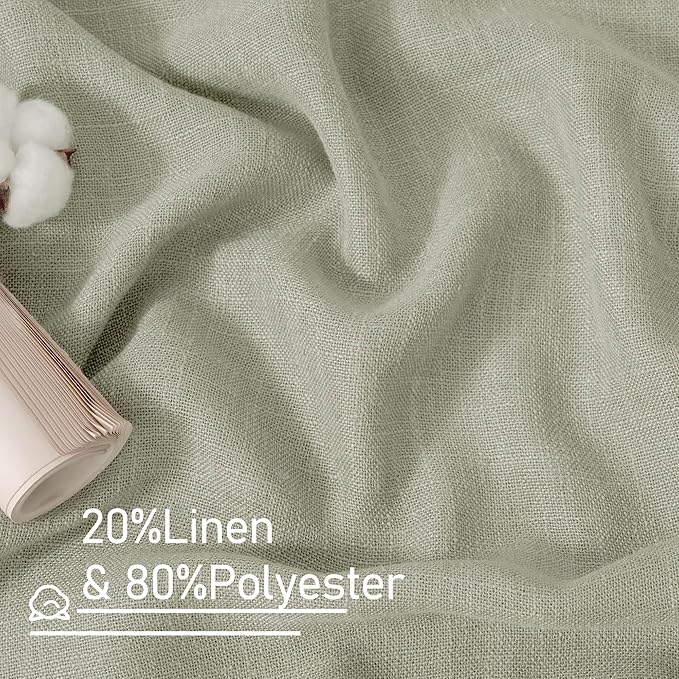 LAMIT Sage Grey Linen Curtains 90 Inch for Living Room, Semi Sheer Panels