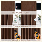 Guken 100% Blackout Curtains 90 Inch Length 2 Panels Set for Living Room Bedroom Back Tab Thermal Insulated Black Out Linen Drapes Room Darkening Window Curtains 90 Inches Long,Rustic Brown