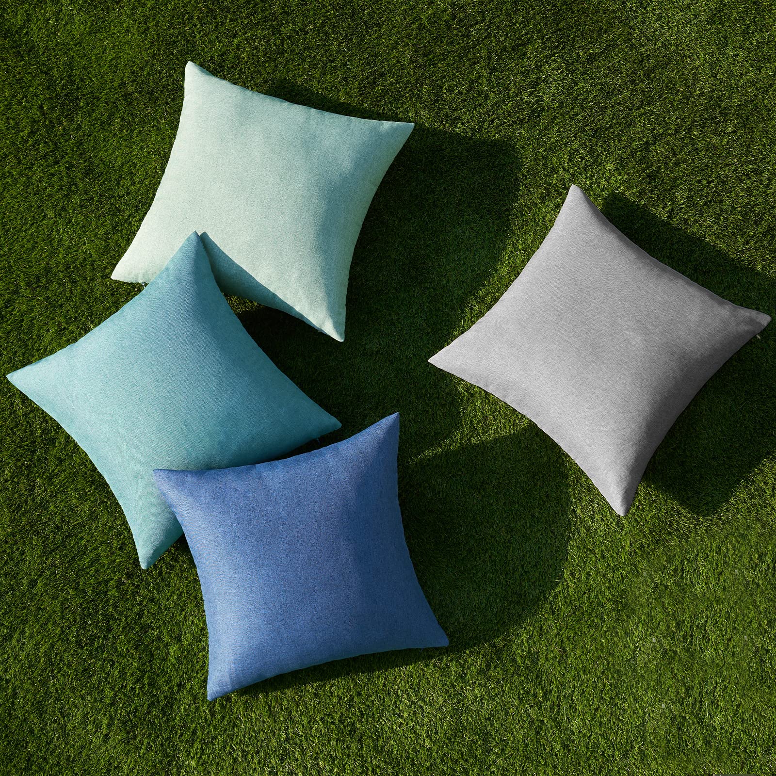 MIULEE Pack of 4 Decorative Outdoor Throw Pillow Covers Linen Waterproof Pillow Covers Summer Farmhouse Cushion Cases for Patio Garden Tent Balcony Couch Sofa 16x16 Inch Blue