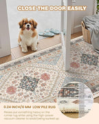 Runner Rug 2x10, Ultra-Thin Kitchen Rugs Non Slip Washable Rugs for Entryway Rug, Kitchen Runner Low Pile Vintage Soft Carpets for Living Room, Bathroom Bedroom (Blue/Red/Multi,2'x10')