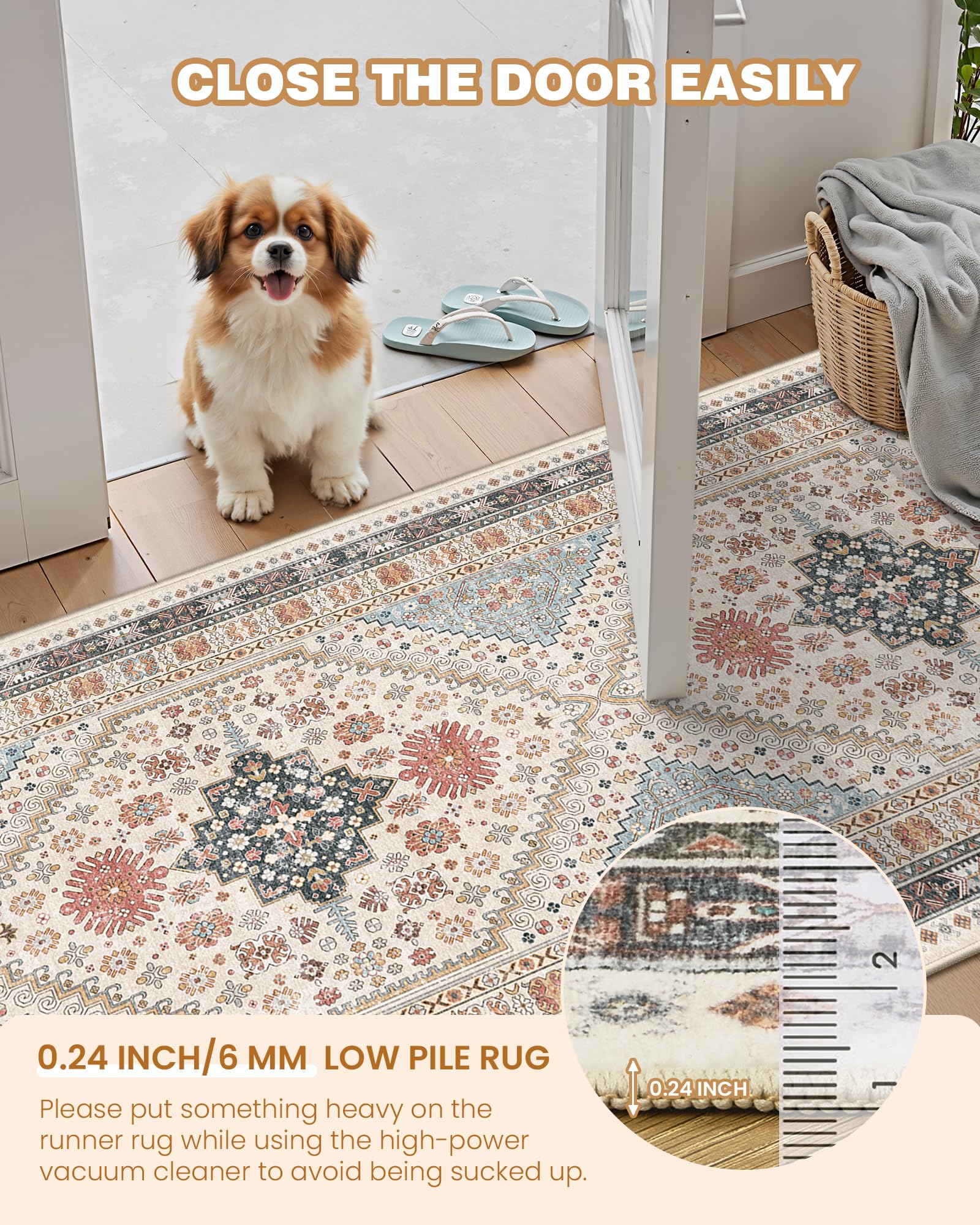 Restydon Runner Rug 2x6, Non Slip Washable Rugs for Hallways,Blue/Red/Multi