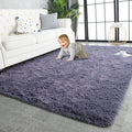 TWINNIS Super Soft Shaggy Rugs Fluffy Carpets 9x12 Feet, Indoor Modern Plush Area Rugs for Living Room Bedroom Kids Room Nursery Home Decor, Upgrade Anti-Skid Fuzzy Rug, Grey Purple