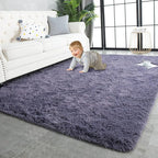 TWINNIS Super Soft Shaggy Rugs Fluffy Carpets 4x5.9 Feet, Indoor Modern Plush Area Rugs for Living Room Bedroom Kids Room Nursery Home Decor, Upgrade Anti-Skid Fuzzy Rug, Grey Purple