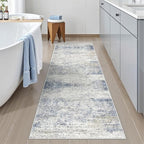2x5 Rug Runner Washable for Entryway, Soft Bathroom Rugs with Non-Slip Backing, Abstract Low Pile Hallway Runner, Vintage Small Kitchen Carpet for Laundry Room(2'x5', Blue/Brown/Ivory)