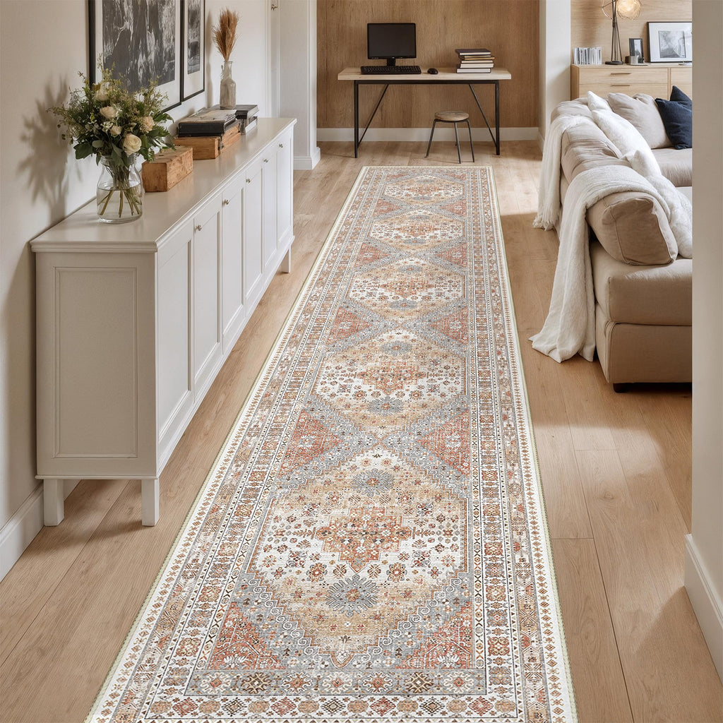 Restydon Washable Runner Rug 2.5x14, Long Kitchen Rugs Non-Slip, Orange
