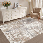 UERMEI 4x6 Area Rug Living Room Rugs - Washable Neutral Modern Abstract Soft Thin Rug Indoor Floor No Slip Rug Carpet for Bedroom Under Dining Table Home Office Decor - Brown/Grey/Red
