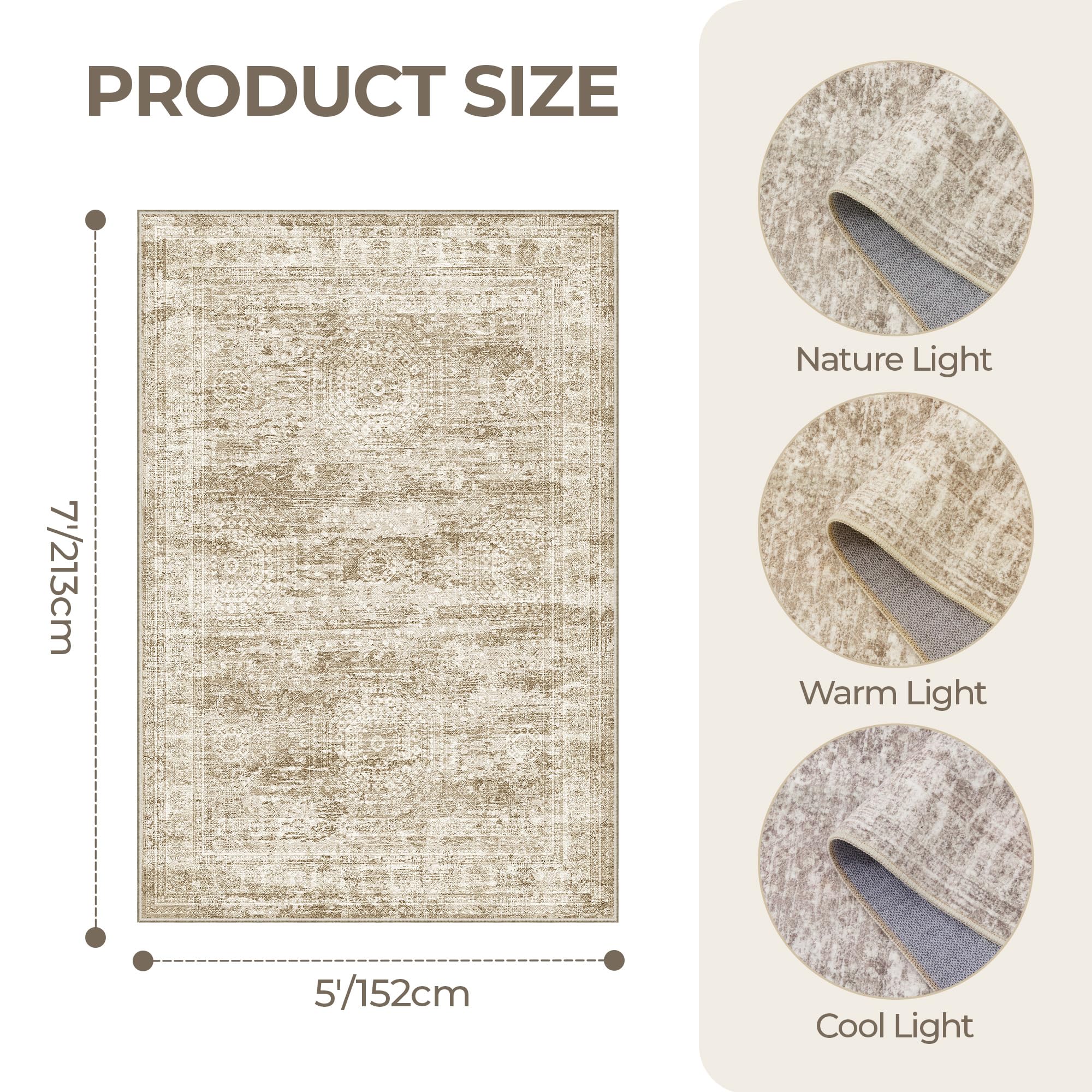 Restydon 5x7 Area Rugs for Living Room,Large Washable Rug,Brown