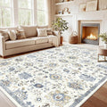 AMADA HOMEFURNISHING Washable Area Rug, Low-Profile Large Area Rug with Non-Slip Backing & Durable Edge Binding, Vintage Large Rugs for Living Room, Bedroom, Dinning Room (8x10,Blue/White)