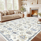 AMADA HOMEFURNISHING Washable Area Rug, Low-Profile Large Area Rug with Non-Slip Backing & Durable Edge Binding, Vintage Large Rugs for Living Room, Bedroom, Dinning Room (8x10,Blue/White)