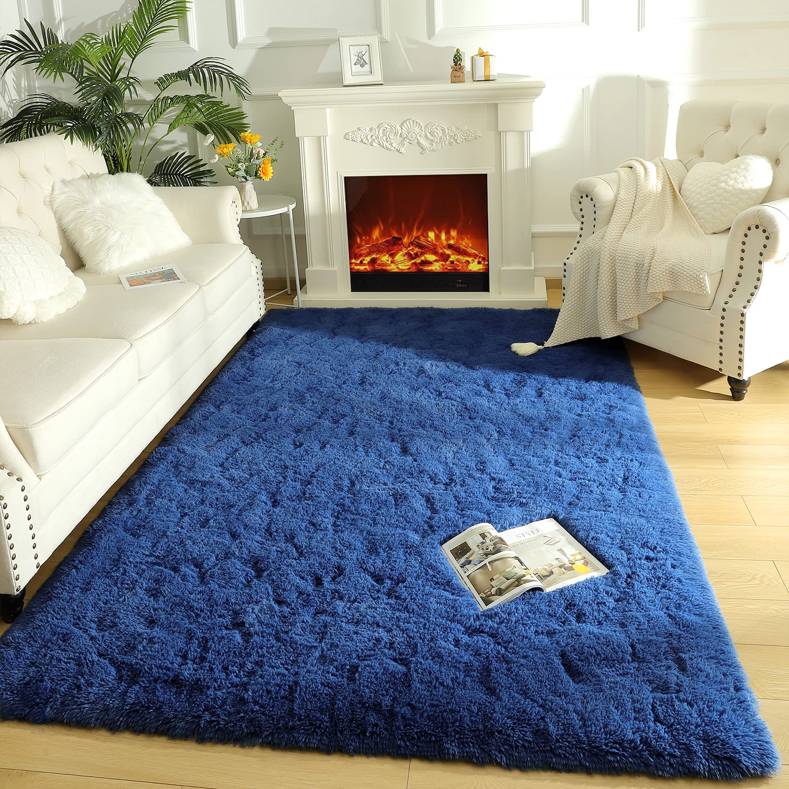 LOCHAS Area Rugs Fluffy Living Room Carpet for Kids Bedroom 3x5, Light Navy