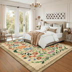 GarveeHome Washable Rug 4x6 Area Rugs for Living Room, Floral Rug for Bedroom, Soft Boho Non Slip Throw Rugs with Rubber Back, Low Pile Stain Resistant Vintage Floral Carpet for Dining Room, Beige