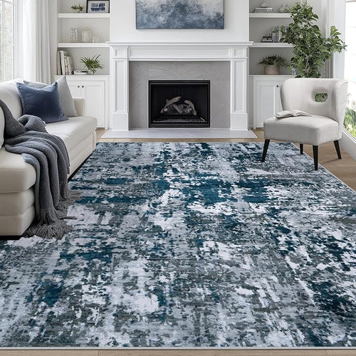 Aelenmu Round Rug 6ft Washable Rug for Dining Room Living Room Beige Grey — 8' x 10' (Rectangular)